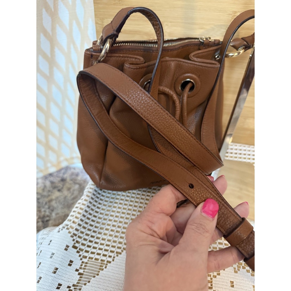 Cole Haan Crossbody Bag Women's Brown Pebble Leather Drawstring Bucket Bag - Picture 12 of 15